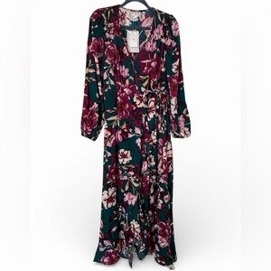 Band of the Free Floral Wrap Maxi Dress Ruffle Tie Waist Long Sleeve
